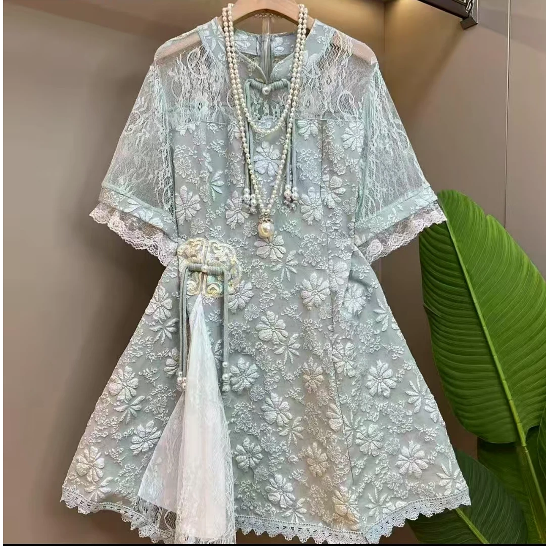 2025爆款国潮时尚洋气百搭夏季新款大码女装胖MM遮肉连衣裙