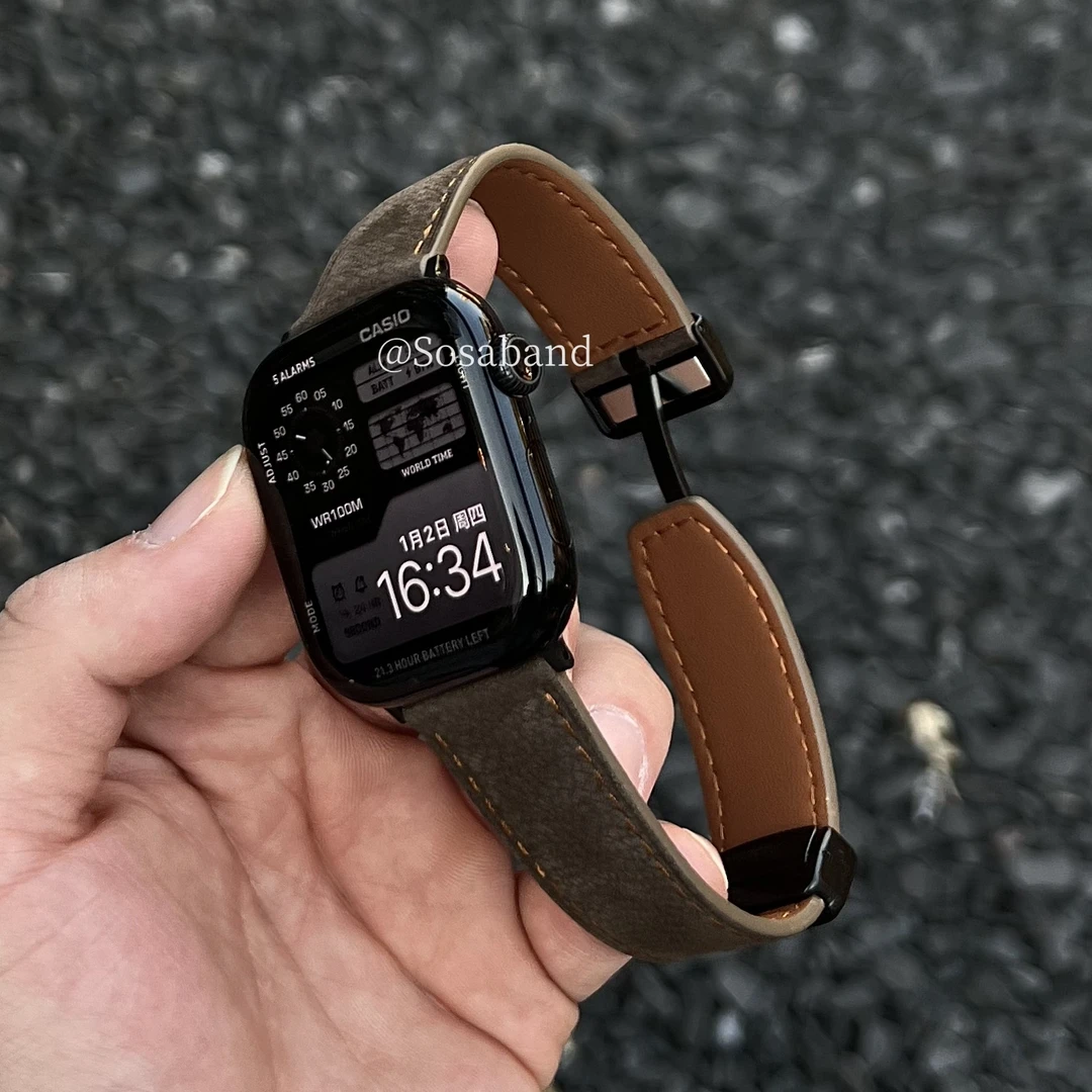 SosaBand复古磨砂皮磁吸扣适用苹果S11手表带10AppleWatchultra3i