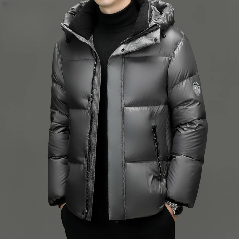 普卡夕赫亮面男士商务短款冬季男装连帽男士大码保暖休闲加厚秋冬