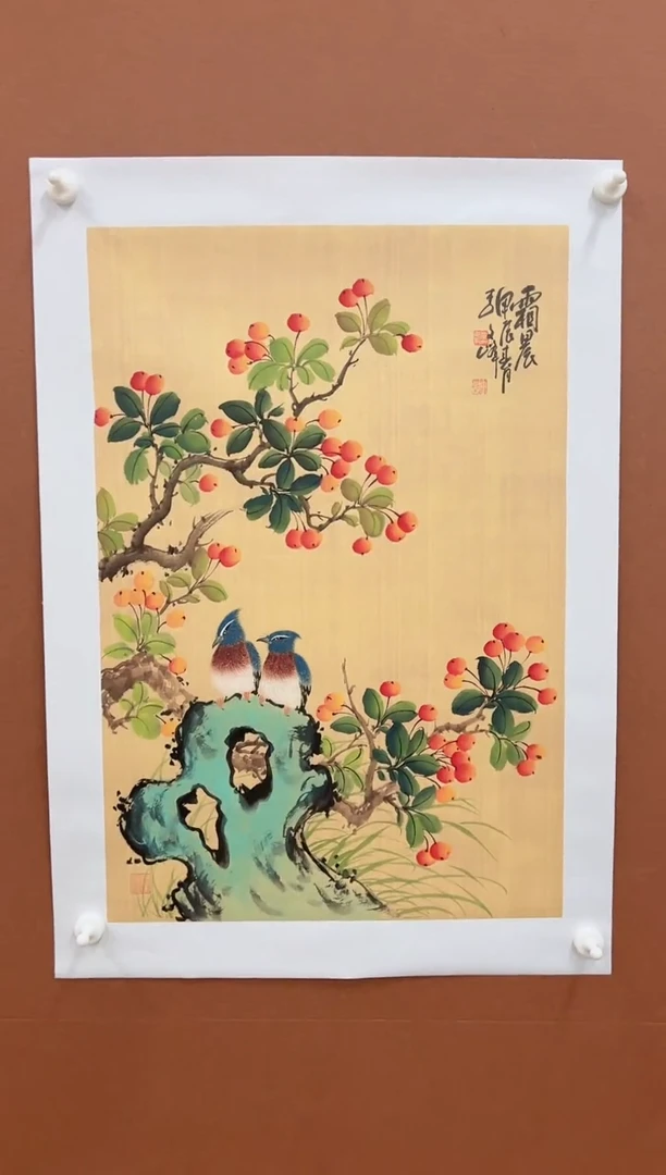 国画李文峰四尺三开仿古花鸟