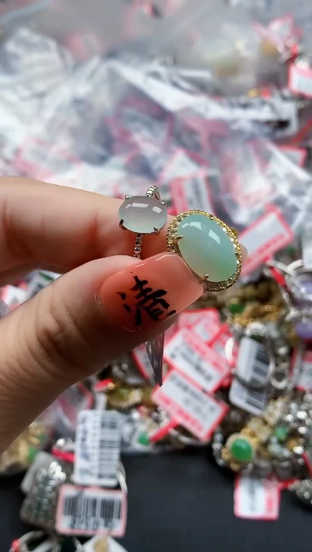 银S925镶嵌戒指翡翠天然A货缅甸翡翠