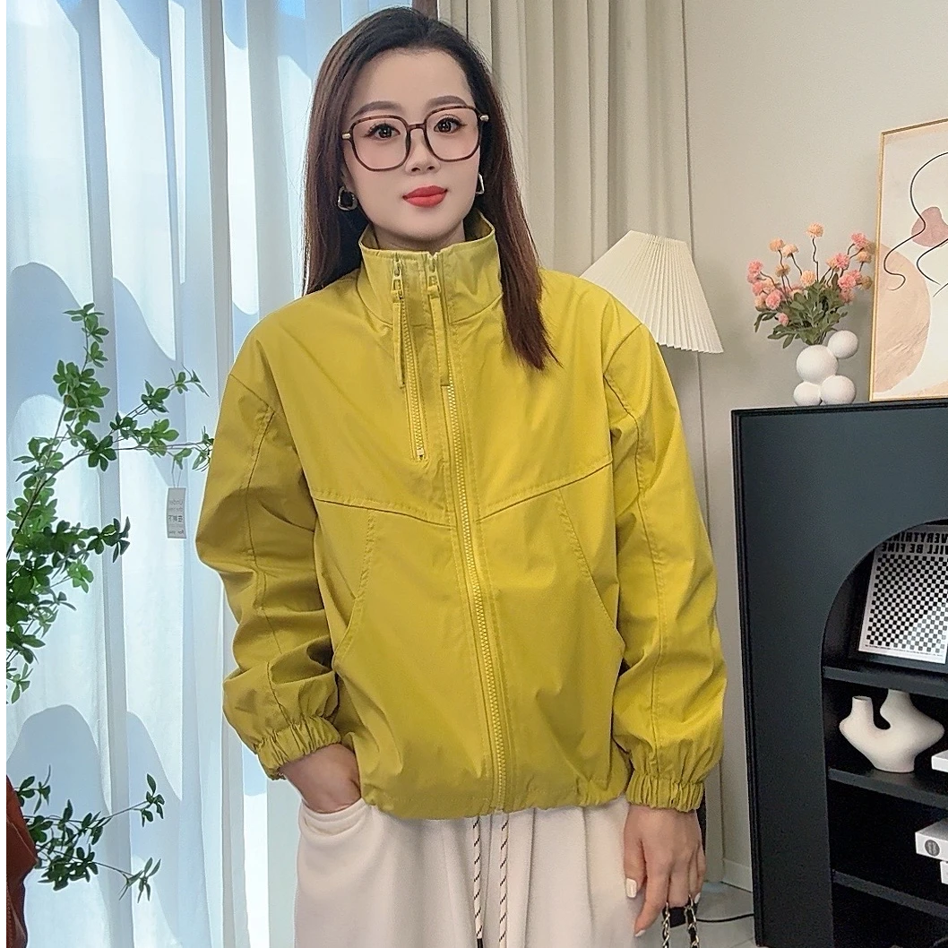 2025春秋新款立领短款双拉链冲锋衣宽松休闲小个子百搭夹克上衣女
