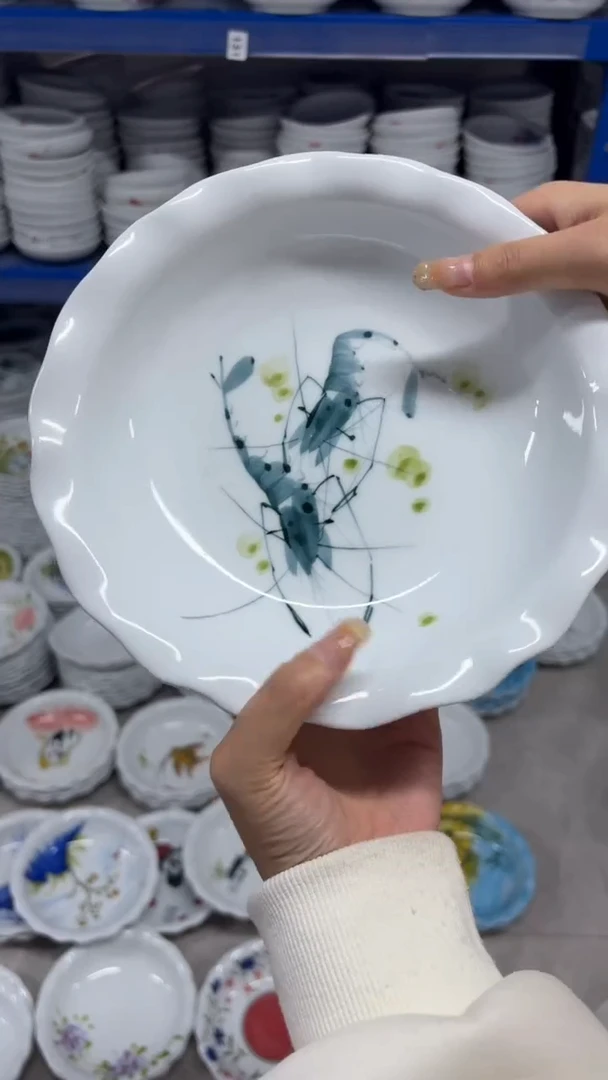 瓷片景德镇高温陶瓷食品级手绘釉中彩-如意盘