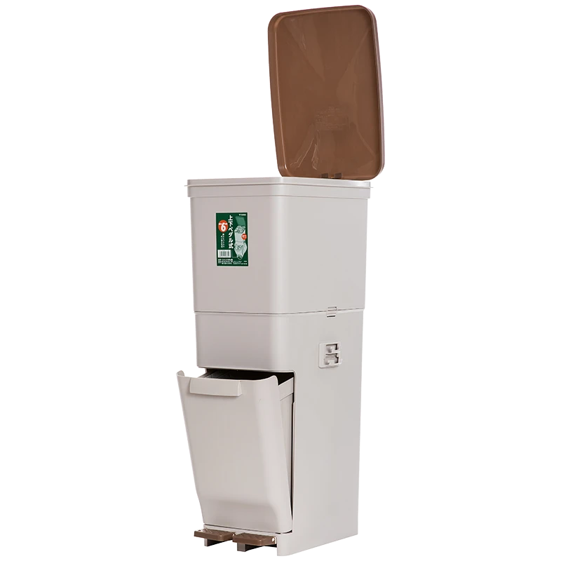 日本直立双层带脚踩垃圾桶46L#双层分类垃圾桶 大号大容量脚踏式