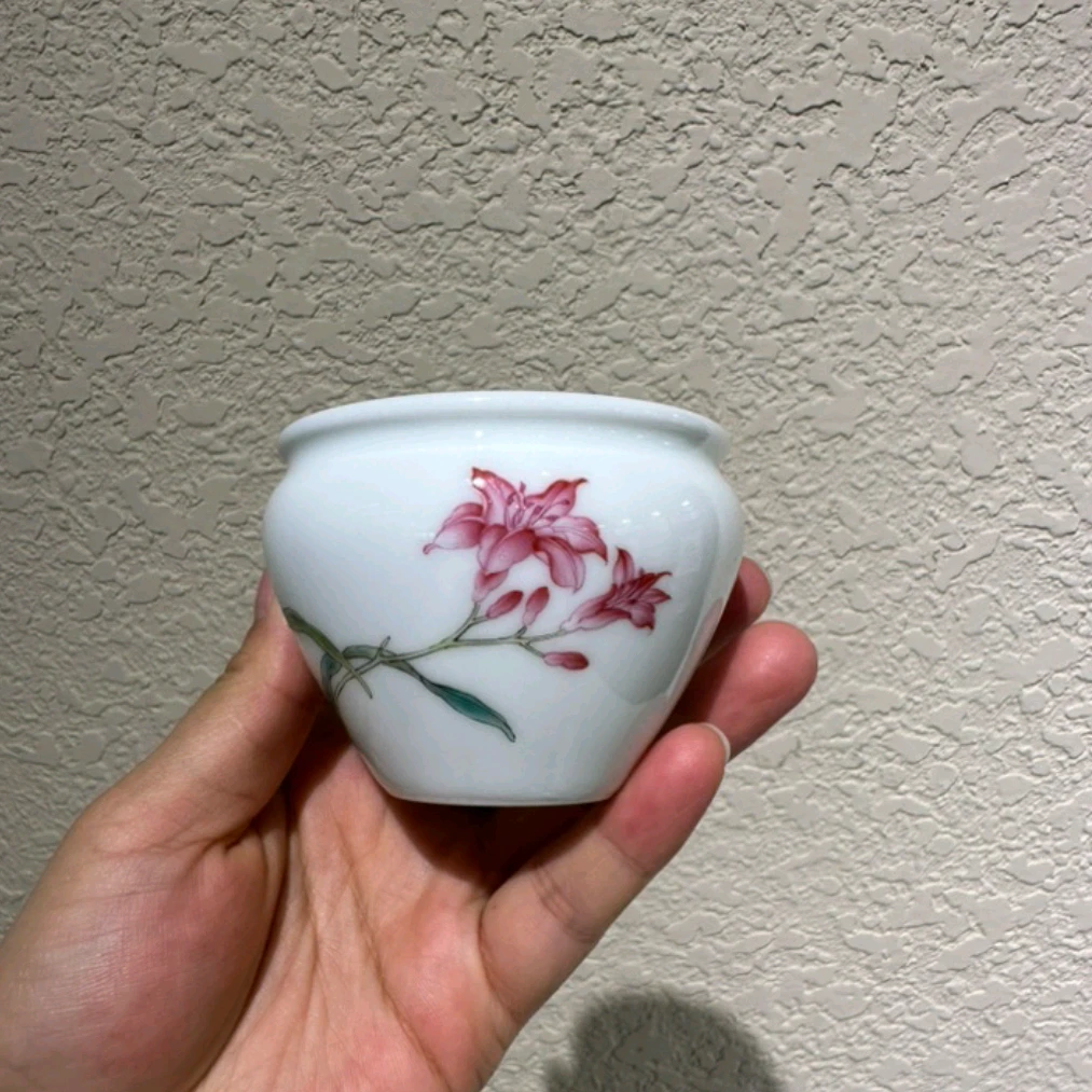 溢珍堂 百合花卉小缸杯 瓷器茶周边茶具
