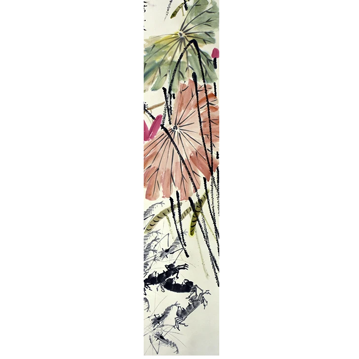 HM9429 荷塘虾趣 178×46×4 纸本四屏 7.4×4平尺