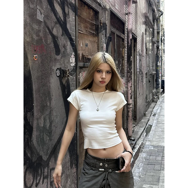 2025纯色百搭修身气质上衣夏季小宽松正肩T恤基础款圆领显瘦3264