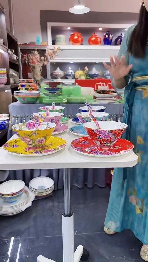 瓷片三件套碟碗勺6套景德镇陶瓷