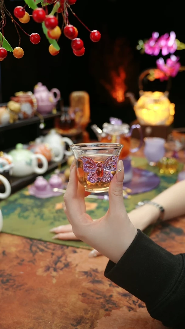 【闪购商品】紫色蝴蝶品茗杯60cc@@@@@