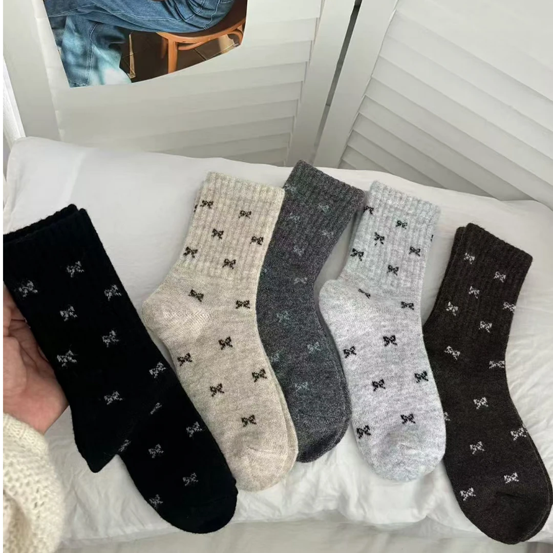 法式蝴蝶结女士常规款中高筒含羊绒秋冬季保暖温柔小红书同款女袜