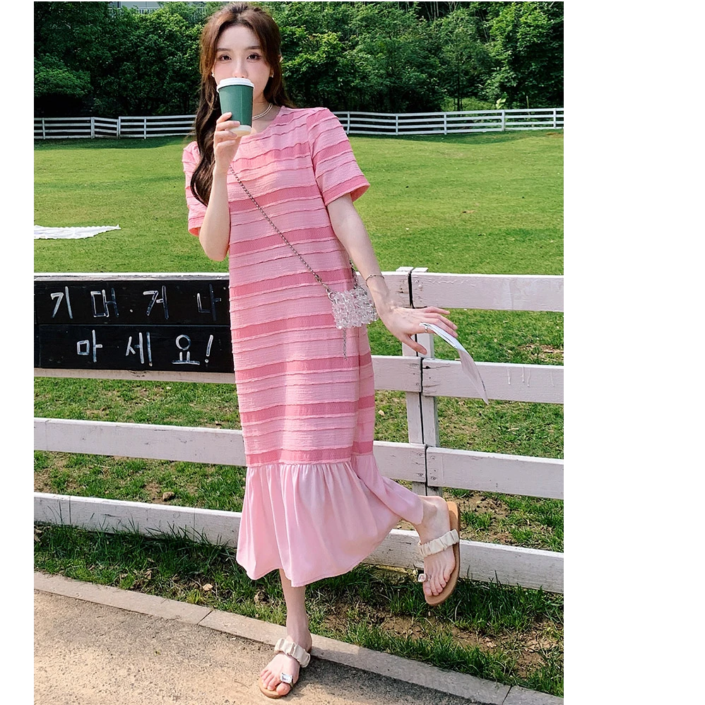 【粉色鱼尾裙】法式粉色鱼尾裙子雪纺连衣裙女夏季2025新款宽松长裙