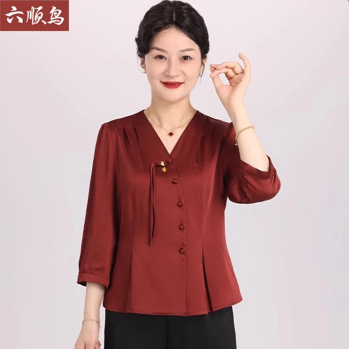 妈妈夏装2025新款中式上衣中老年时尚洋气气质小衫显瘦