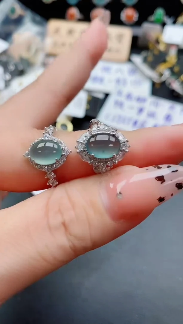 银S925镶嵌戒指翡翠1