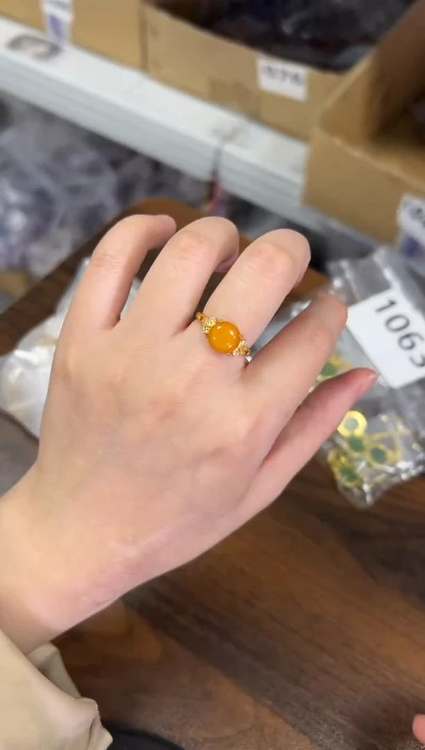 【闪购商品】蜜蜡戒指银S925镶嵌满蜜蜜蜡银镶嵌戒指[3297]