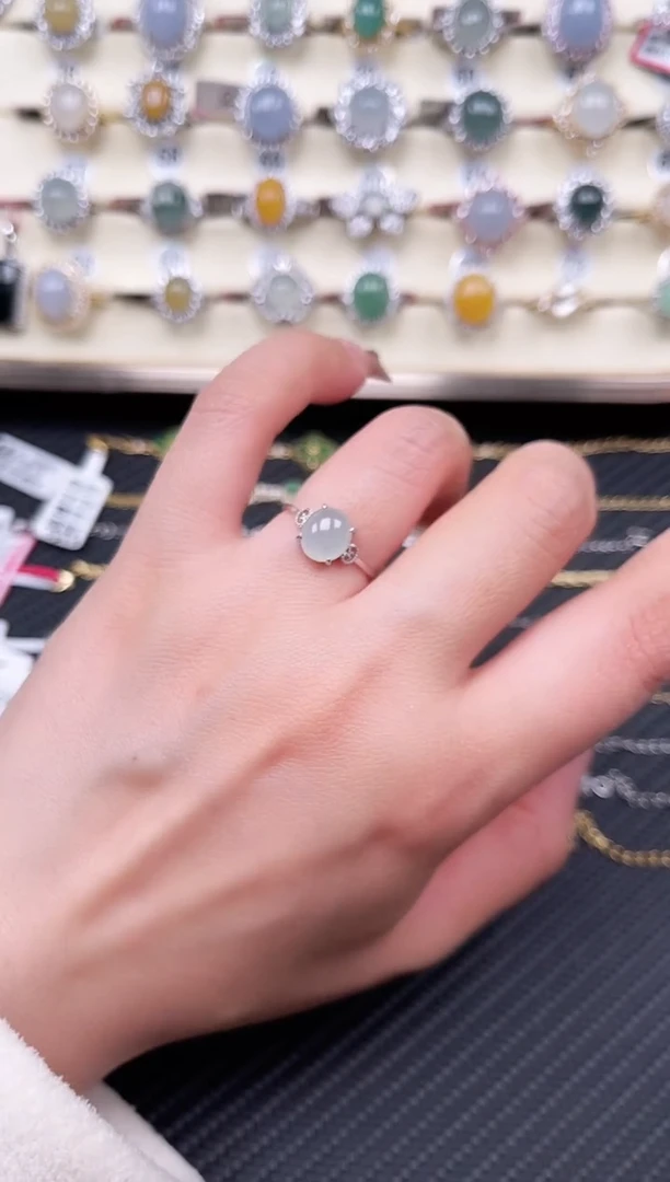 【闪购商品】翡翠戒指银S925镶嵌天然A货翡翠