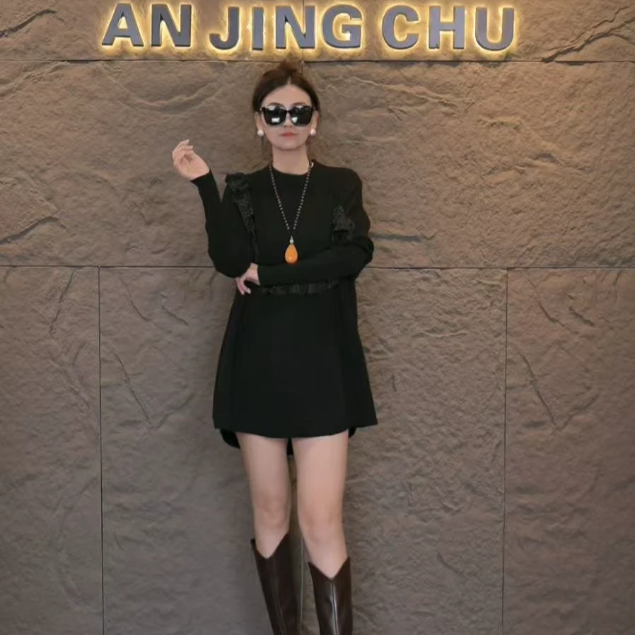45  AN JING CHU 显瘦秋冬季时尚气质上衣高端贵气连衣裙长袖