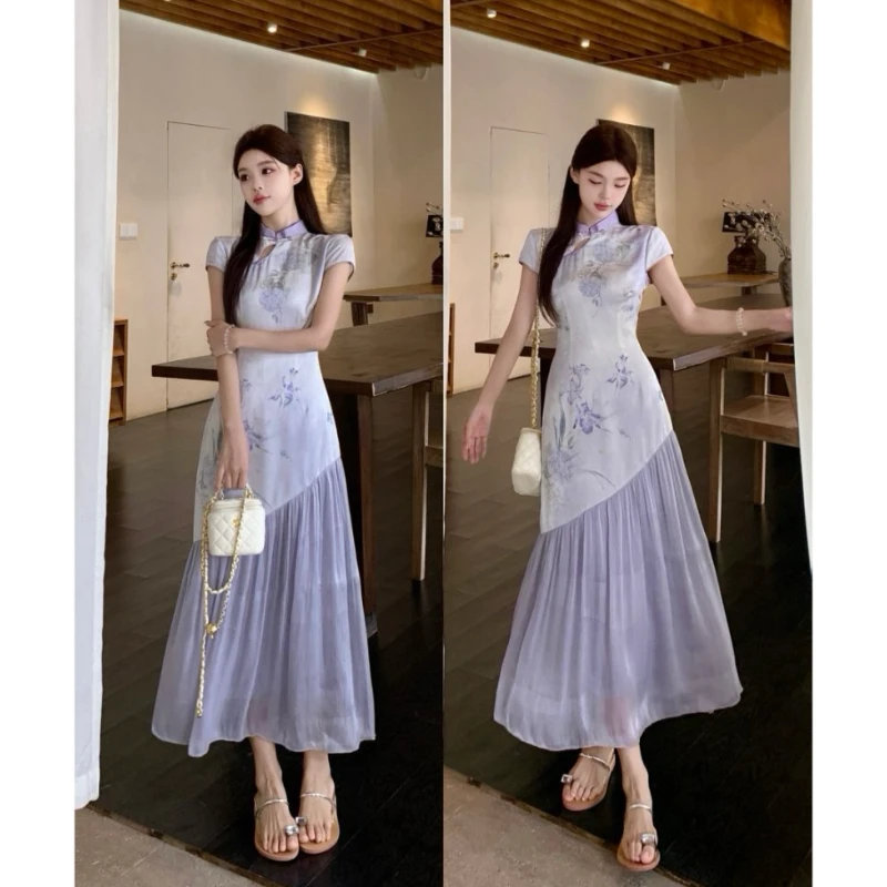 大码新中式国风幽兰赋清雅气质温婉显瘦灵动旗袍连衣裙洋气长裙子