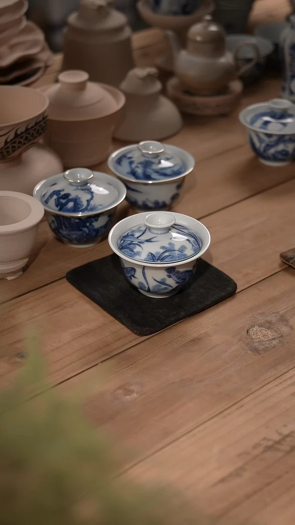 摆件陶景德镇陶瓷摆件鱼盖碗