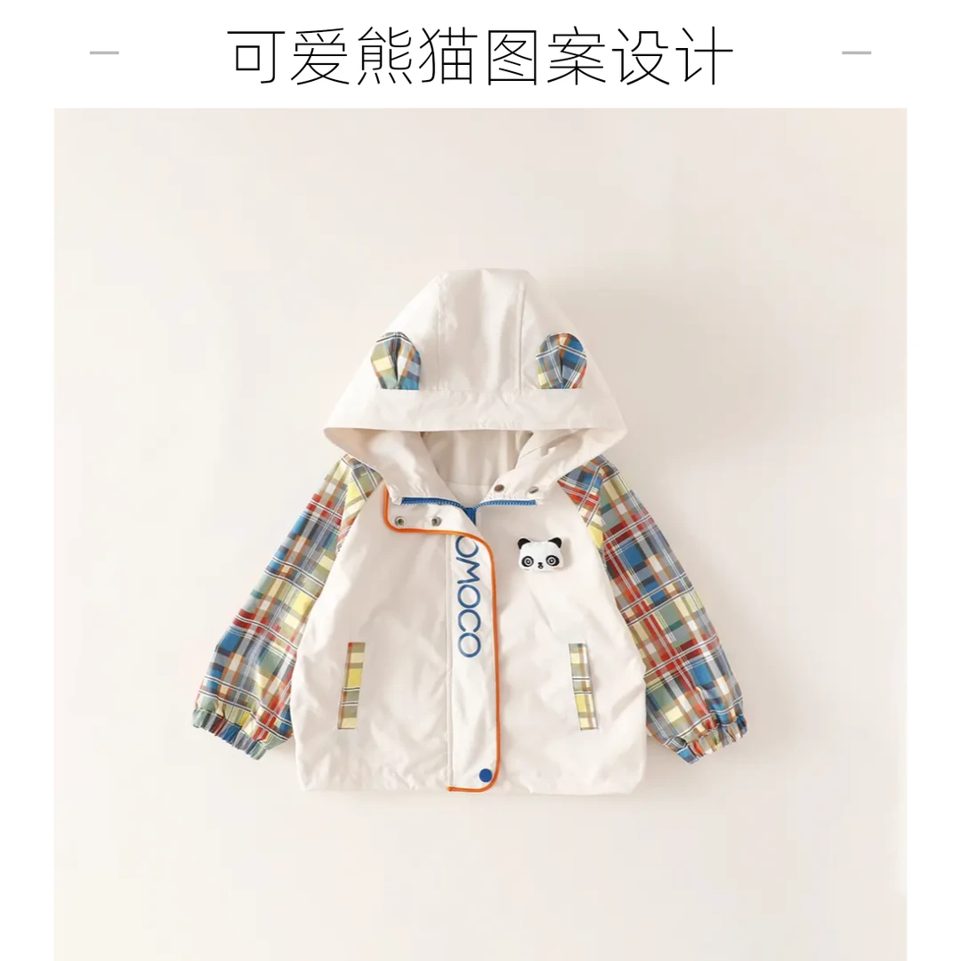 MOMOCO春季男女童男童时尚拼色格子可爱童装熊猫外套77180138003