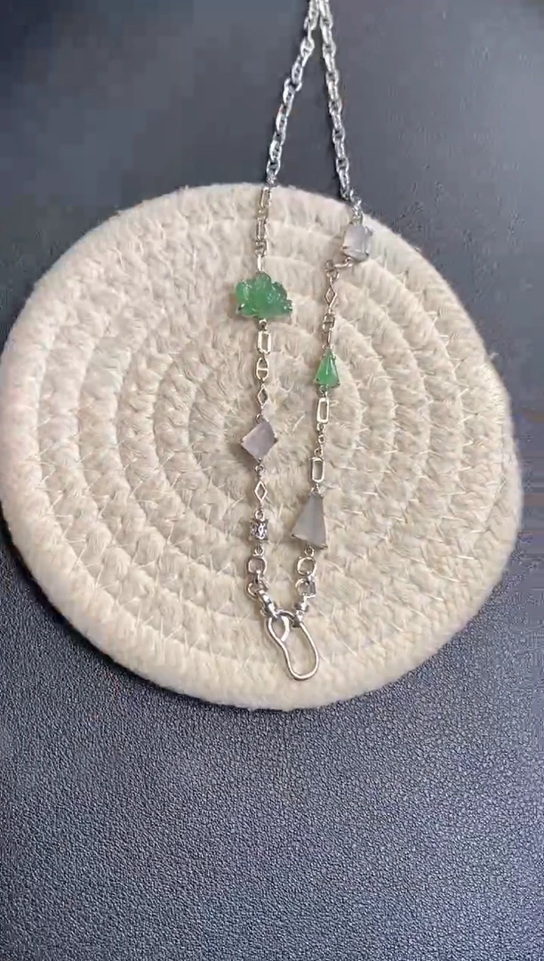 颈饰银S925镶嵌翡翠净货16926