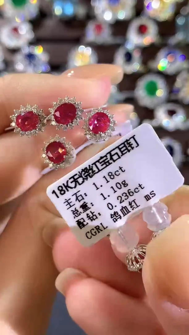 18K金镶嵌耳饰红宝石e305 多样性一件发