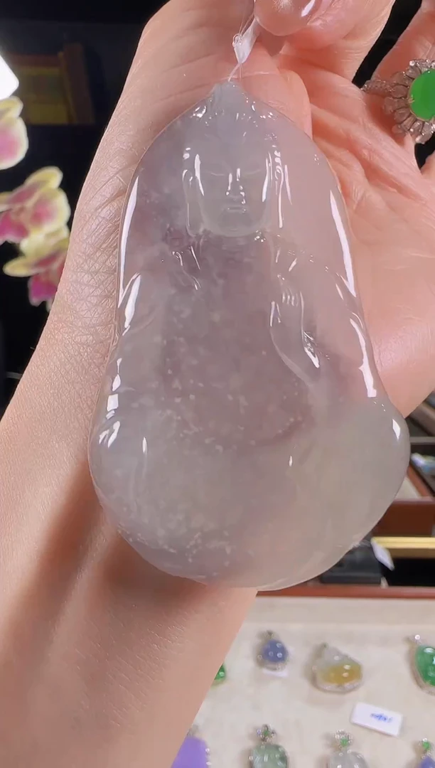 【闪购商品】翡翠吊坠(不含链)18K金镶嵌玻璃种观音