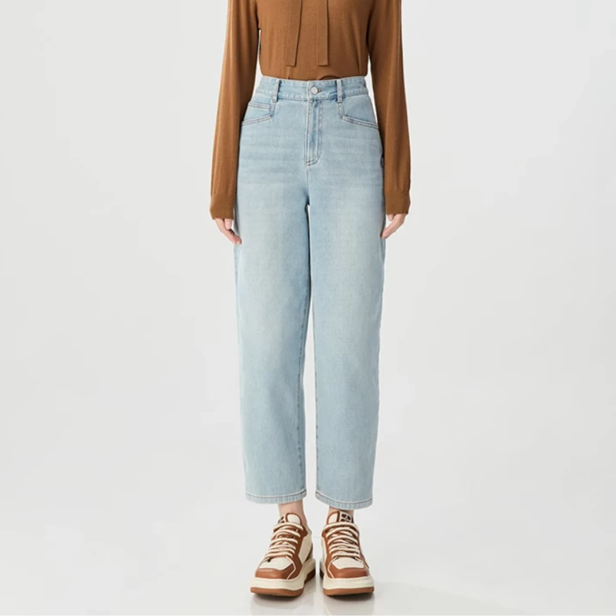 GIRDEAR/哥弟高腰复古九分奶奶裤简约百搭牛仔裤110006