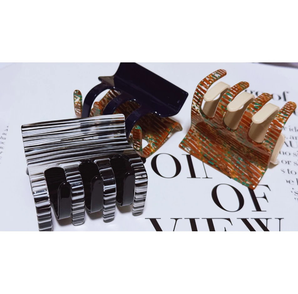 iFASHION泡菜国醋酸【芭蕉叶】拼接ab抓夹清新小众 盘发抓女