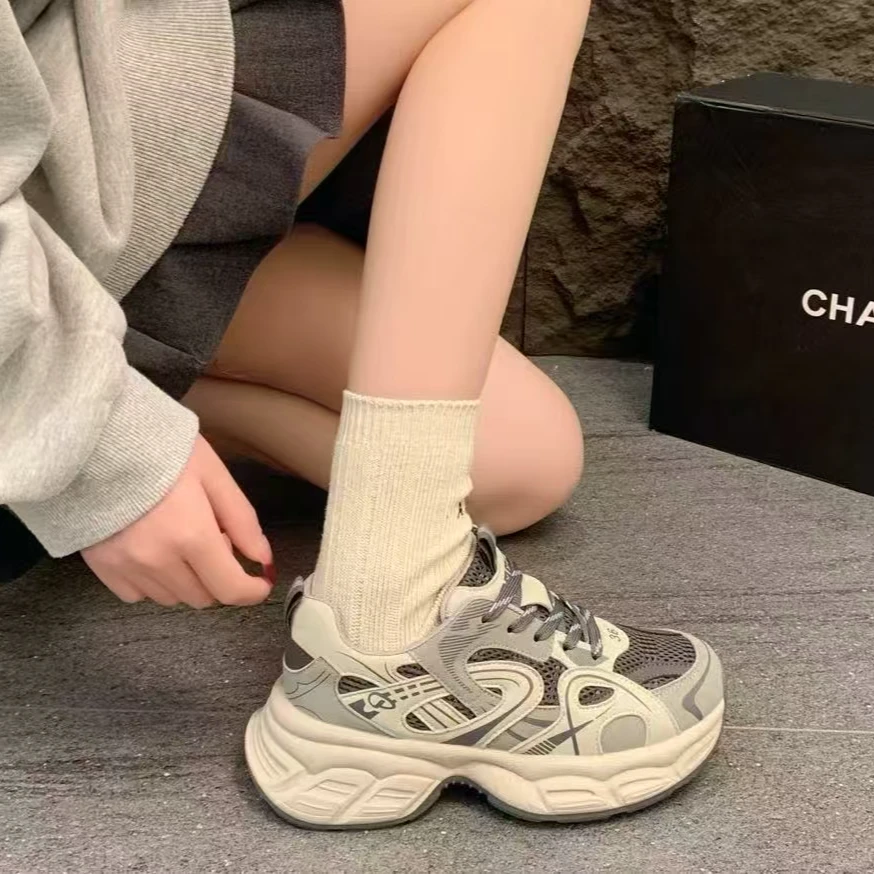 欧货厚底老爹鞋女鞋子2025春新款百搭透气运动休闲鞋轻便跑步鞋潮