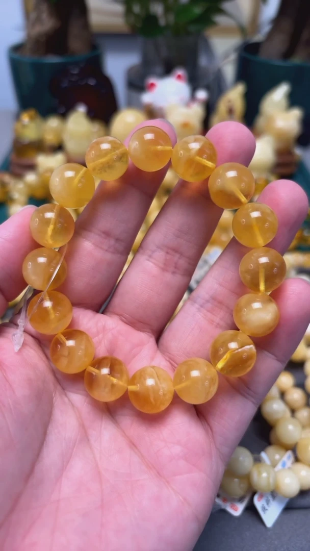 手串琥珀未镶嵌p10俄料金白聚宝盆 20.42克 13mm