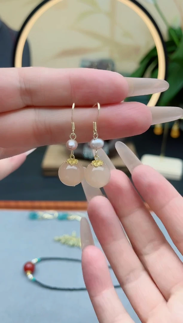 玛瑙/玉髓耳饰银S925镶嵌660