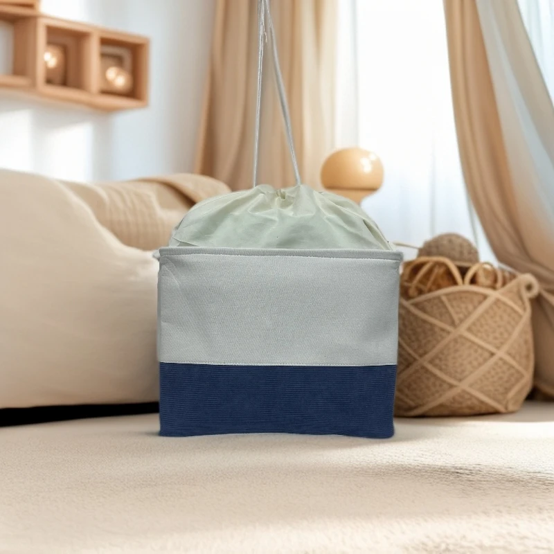 蓝白拼接带收口EVA加厚款衣物收纳盒45*35*33蓝色简约