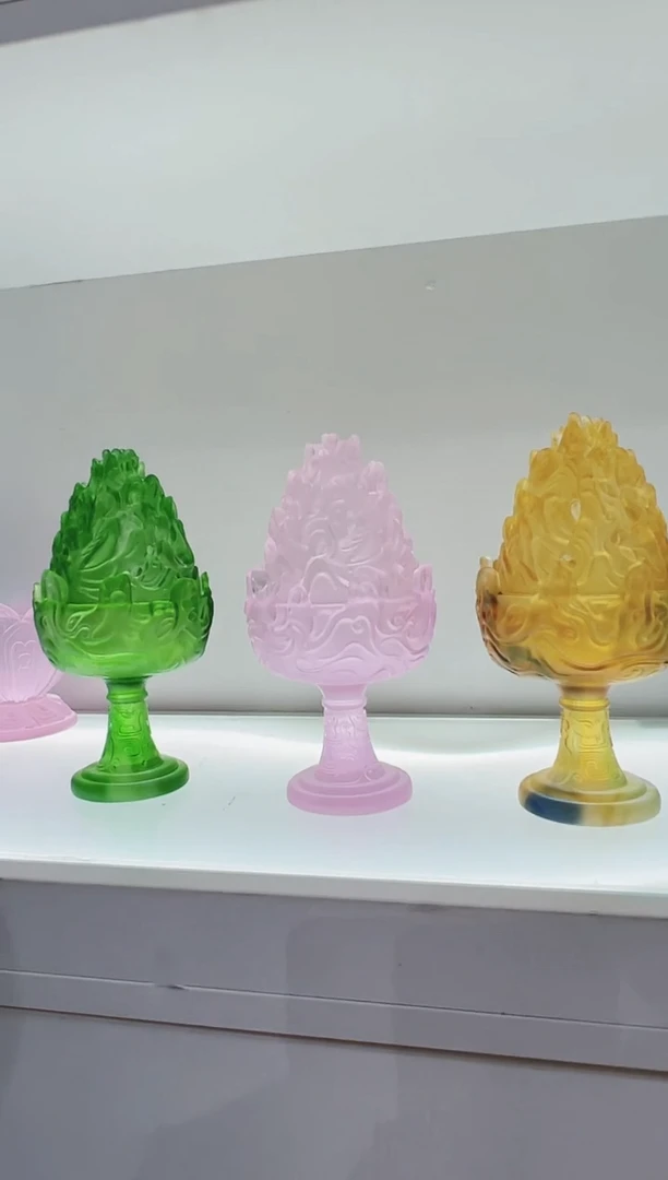 手工艺品琉璃卢*县古法琉璃黄色小博山炉