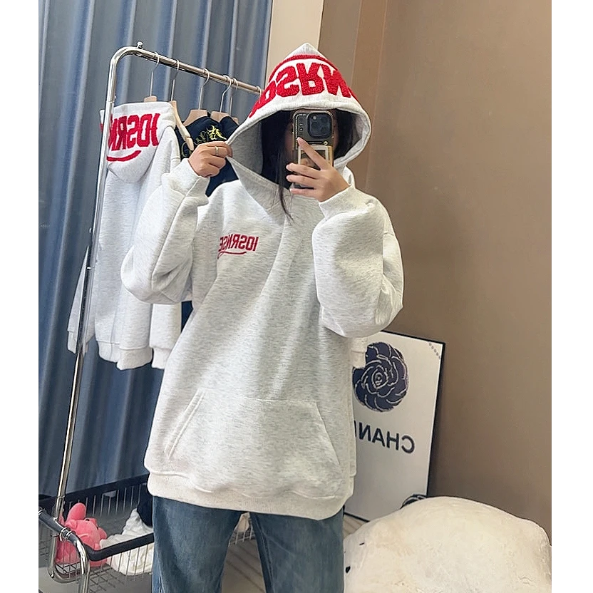 IOSRNSE美式潮牌毛巾刺绣连帽宽松卫衣春秋男女同款