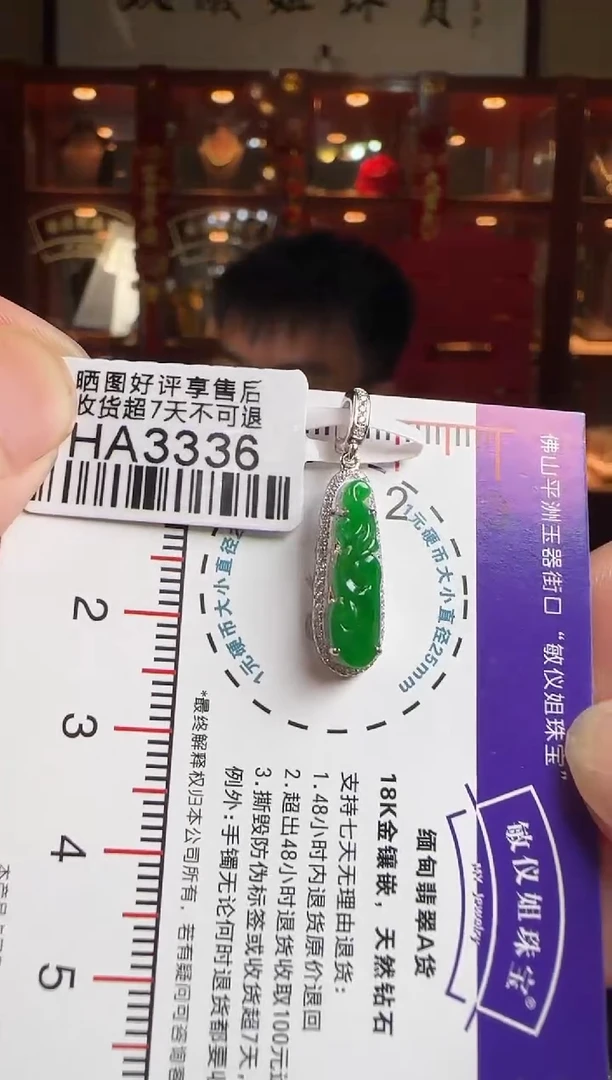 翡翠18K金镶嵌颈饰HA3336辣绿如意