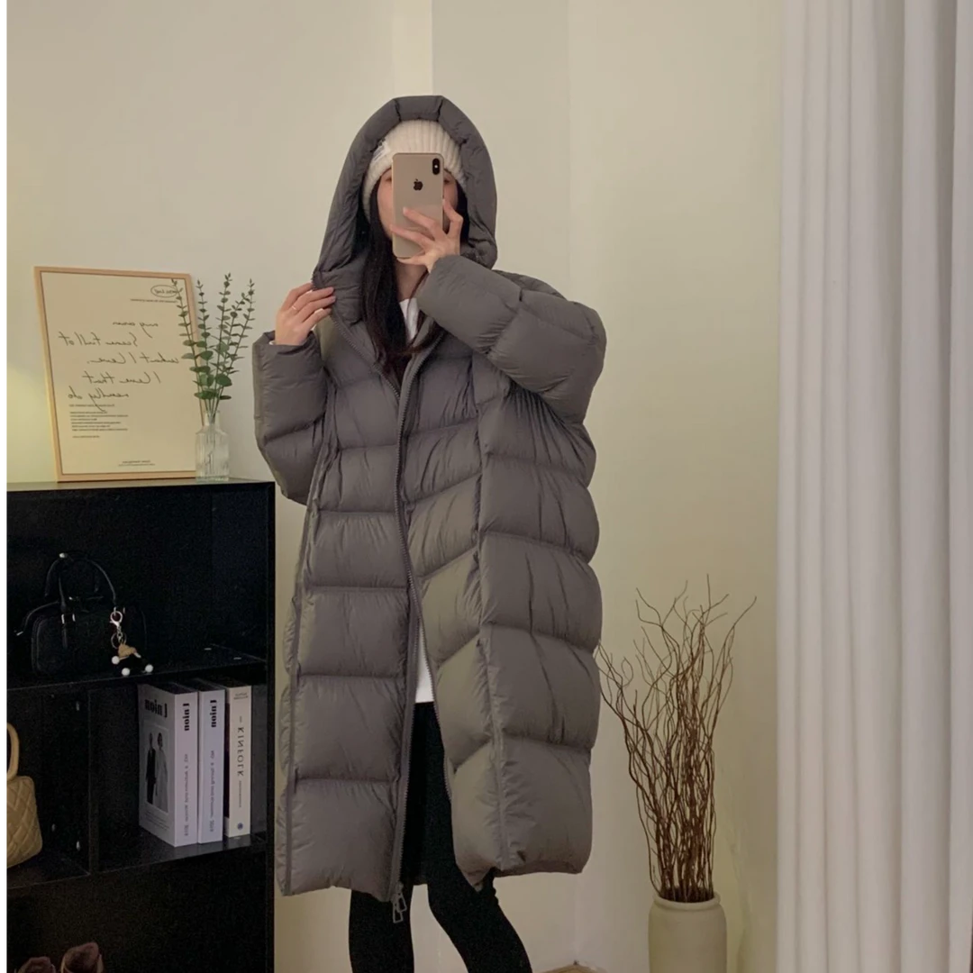 零压泡芙感羽绒服女中长款2024新款冬装高级感90白鸭绒