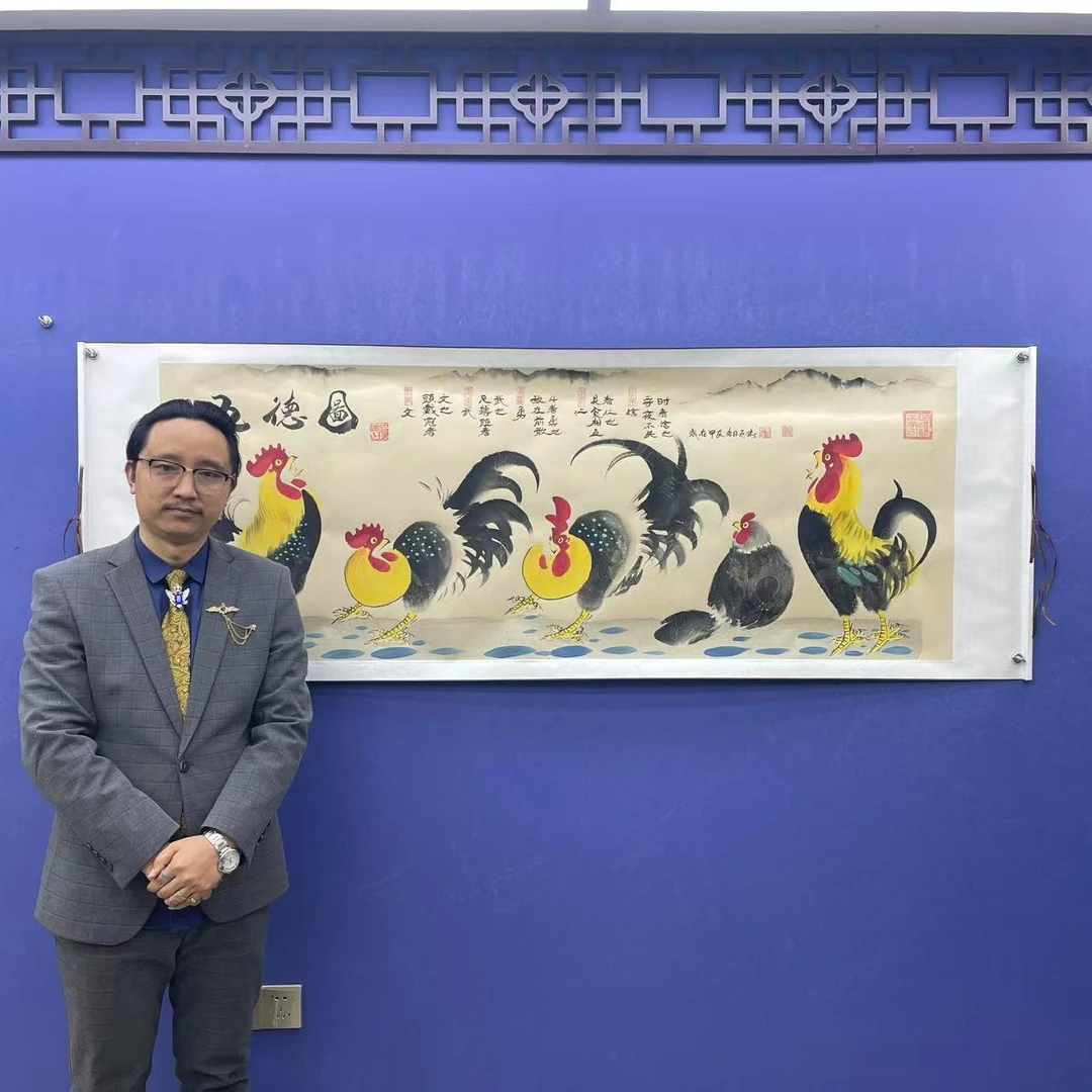 马迎春《五德图》小六尺仿古卷轴 国墨堂