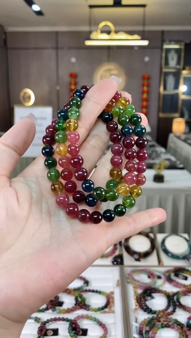 【闪购商品】碧玺三圈手串8mm+未镶嵌（多样性发一条）hon