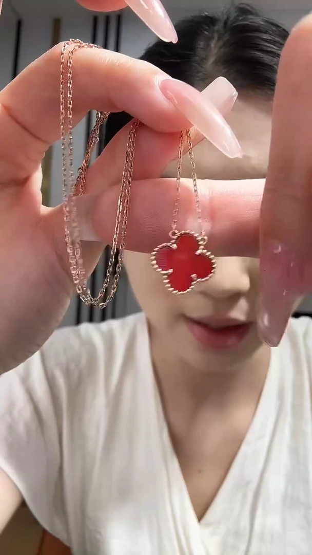 18K金镶嵌套链玛瑙/玉髓红色k黄单花套链GHJ