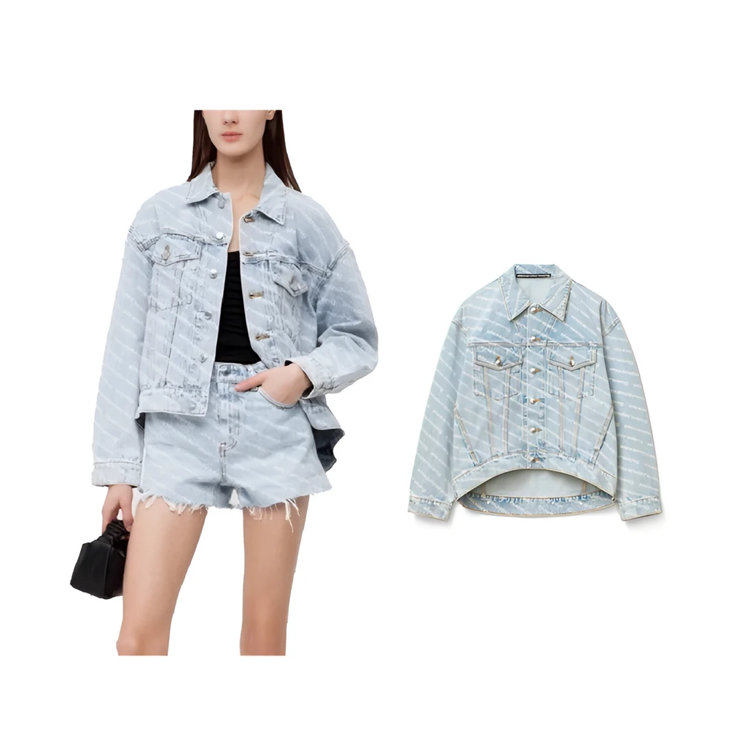 未使用 ALEXANDER WANG 满弹幕logo蓝色牛仔外套u