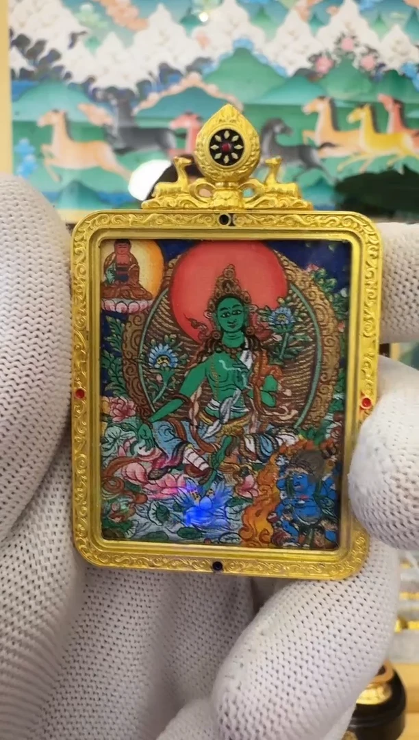 吊坠绿妈妈-热贡纯手绘唐卡 周毛