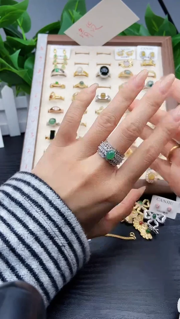 银S925镶嵌戒指翡翠12