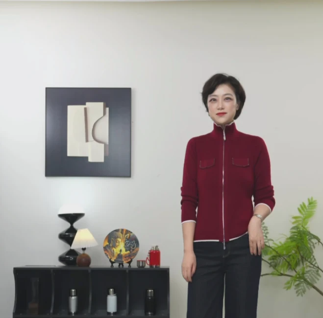 【U.M】相伴双拉链蚕丝羊毛16针立领针织开衫毛衣拉链开衫