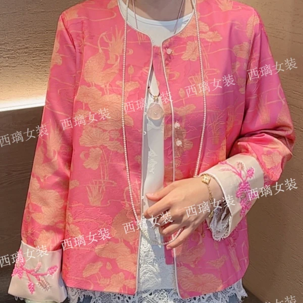 【桃之夭夭】荷塘瑞鹤春季外套女士新中式国风百搭中国风宽松亮片