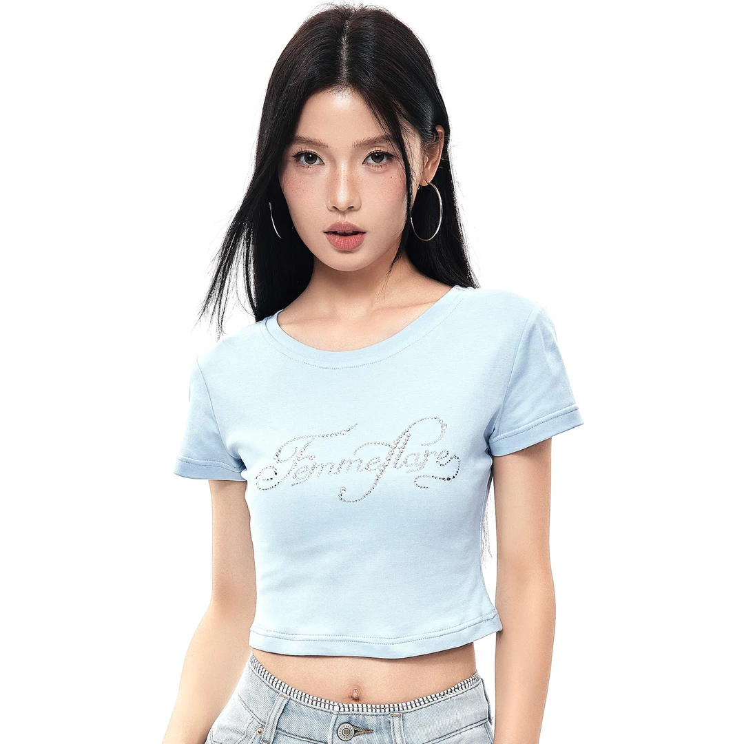 Femmeflare美式复古烫钻夏季短款上衣