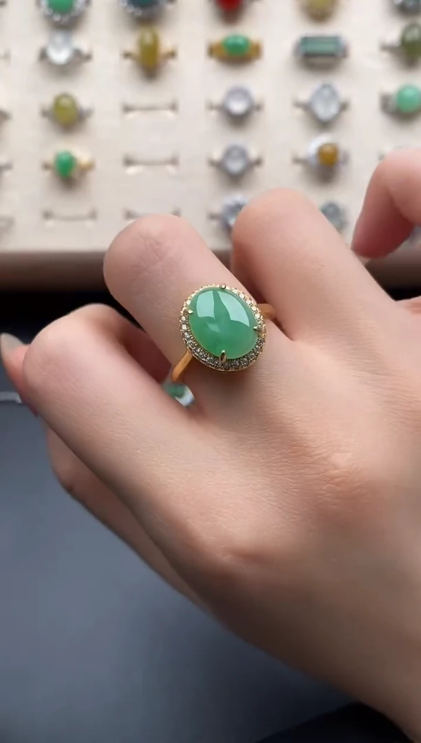 银S925镶嵌戒指翡翠一物一证一礼盒