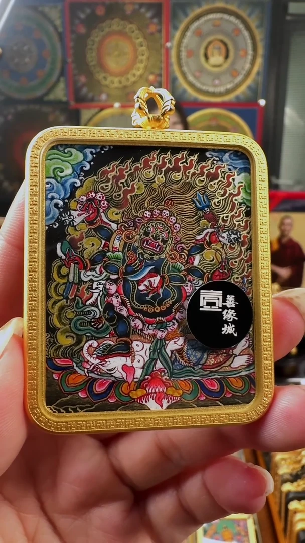 吊坠壹善缘城手绘唐卡黑六臂