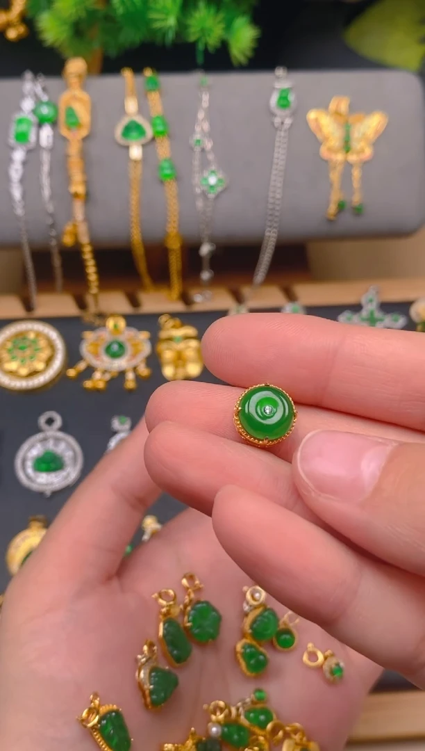 吊坠(不含链)银S925镶嵌翡翠穿孔平安扣