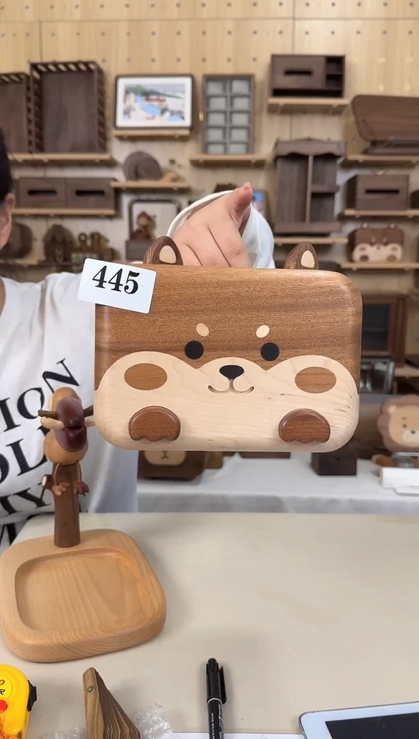 木445号微瑕特价乌檀木柴犬纸巾盒