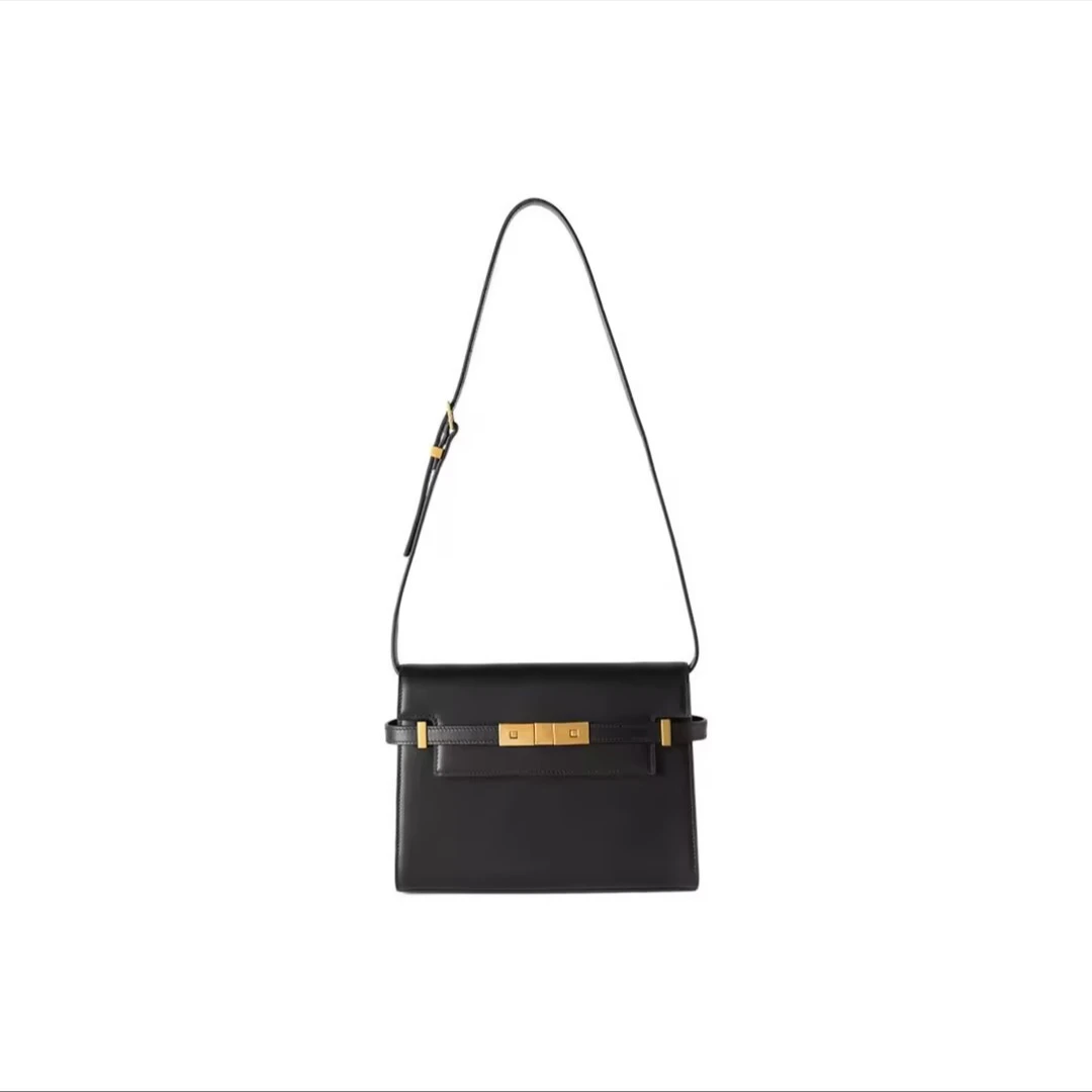 95新 YSL/圣罗兰 曼哈顿kelly中号光面黑金时尚包/97新/JM9125